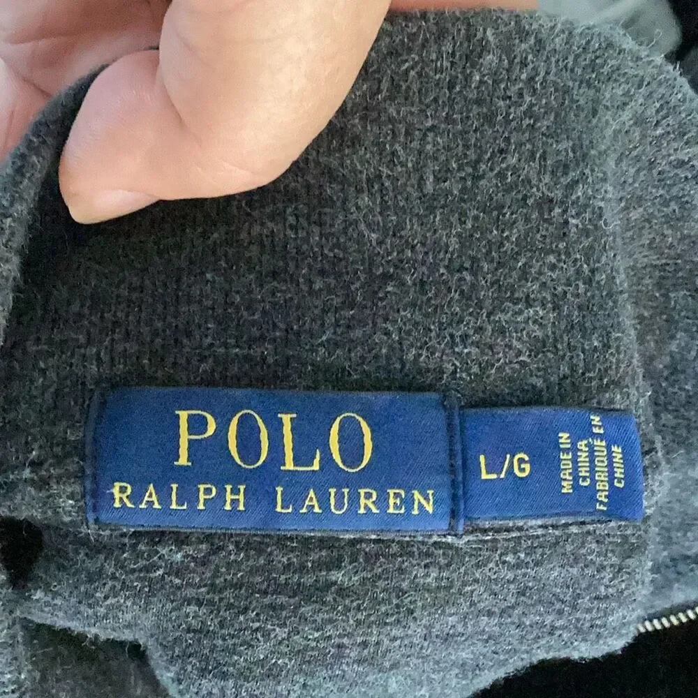 Polo Ralph Lauren Men’s Gray Cotton Quarter Zip Sweater Red Pony Sz Large Heavyw